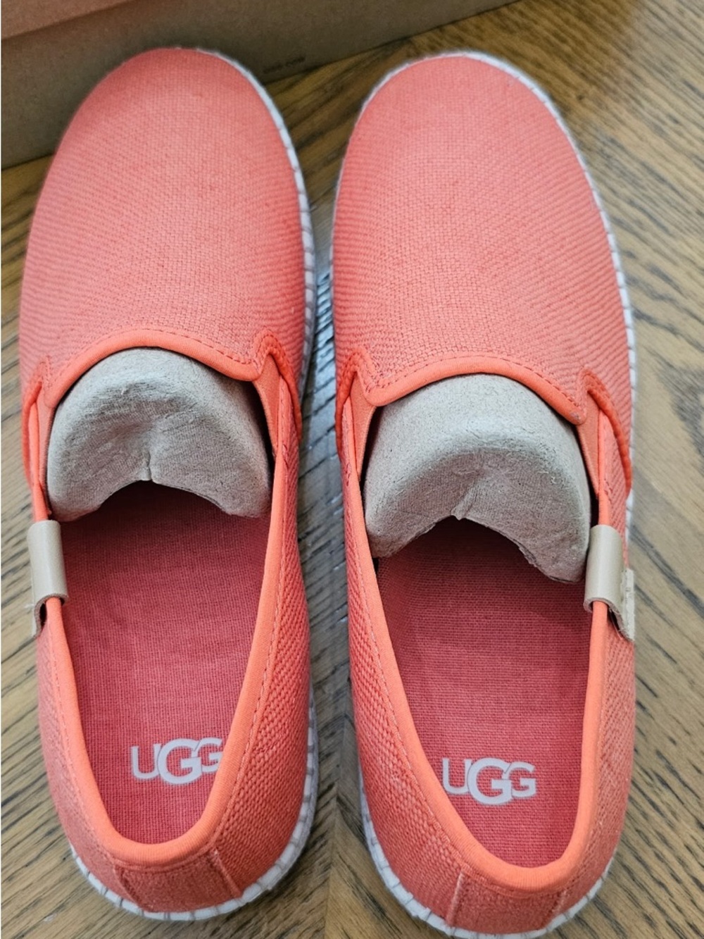 UGG Lucian Slip On Coral Canvas Slip-On Espadrille with Cream Trim - Picture 4 of 9